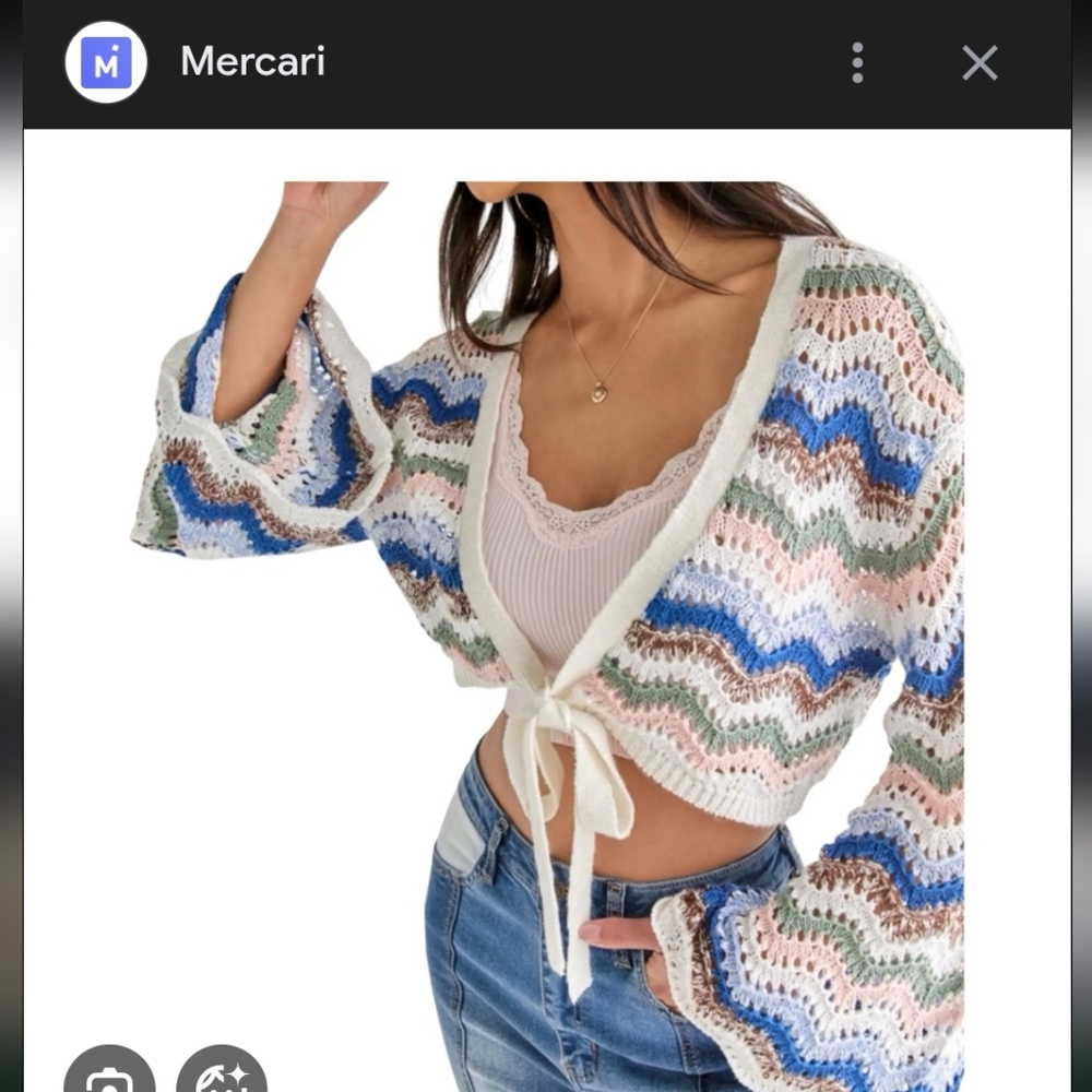 Multicolor Chevron Knit Sweater -Francesca Crop Bell Sleev